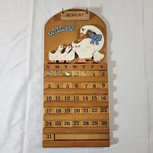 Perpetual Calendar, Vintage Solid Wood Mother Goose with Goslings #149